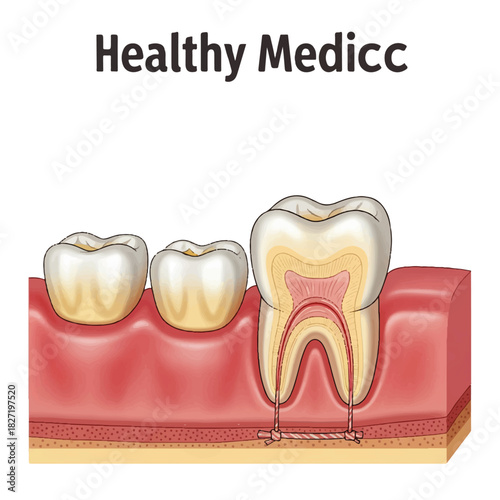 Dental Surgery Healing Tooth Anatomy with Sutures, Oral Health Recovery Illustration in Gums