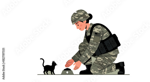 Soldier kneeling to interact with a military device