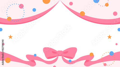 リボンのデコレーションフレーム、円形オブジェクト、ポップなデザイン、16：9サイズ