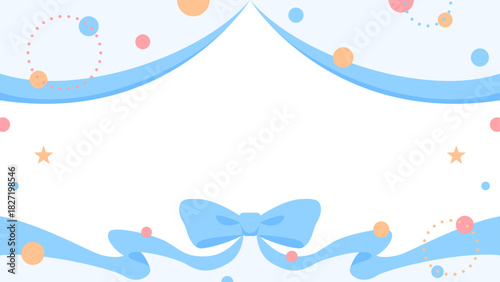 リボンのデコレーションフレーム、円形オブジェクト、ポップなデザイン、16：9サイズ