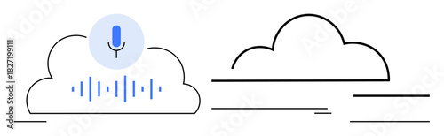 Cloud outline with audio wave representing voice data storage and processing. Ideal for AI, technology, cloud computing, voice assistant, data storage, communication, digital innovation. Simple flat