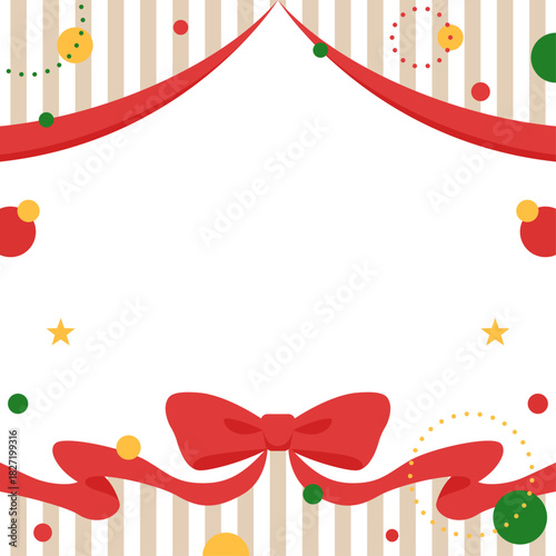 リボンのデコレーションフレーム、円形オブジェクト、ポップなデザイン、正方形サイズ