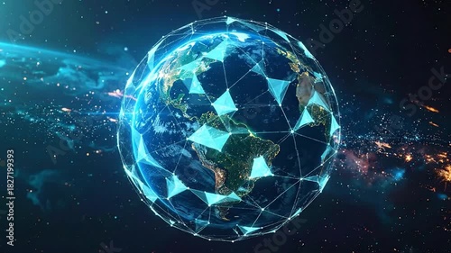 Global Network Connection: Earth Surrounded by Digital Connections