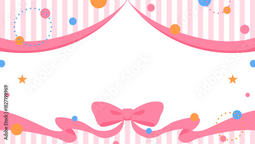 リボンのデコレーションフレーム、円形オブジェクト、ポップなデザイン、16：9サイズ