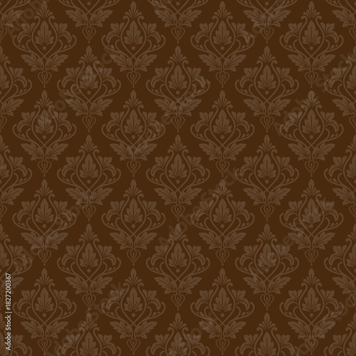 Brown damask pattern vector in a seamless classic style, an elegant damask pattern vector for luxury decorative design, perfect refined damask pattern vector for textiles and wallpapers