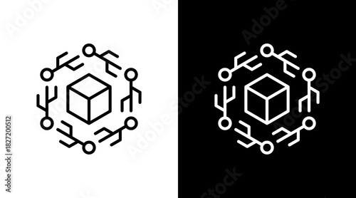 Technology Integration White Icon Set Design