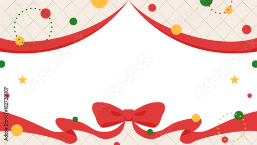 リボンのデコレーションフレーム、円形オブジェクト、ポップなデザイン、16：9サイズ