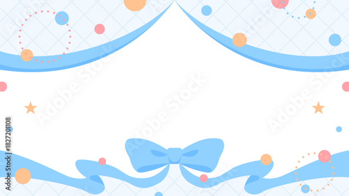 リボンのデコレーションフレーム、円形オブジェクト、ポップなデザイン、16：9サイズ