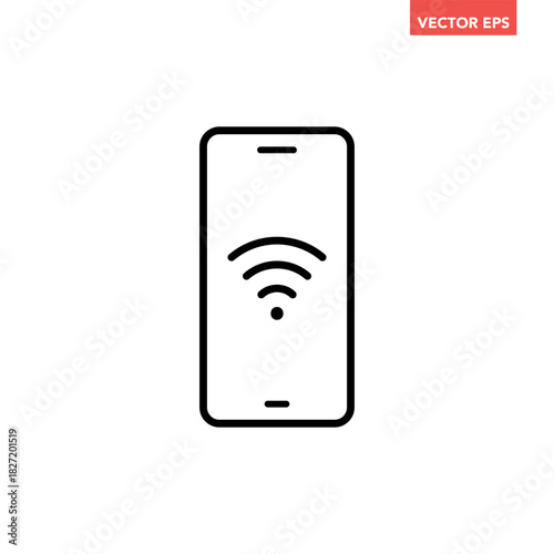Black single phone wifi line icon, simple internet access flat design infographic pictogram vector for app logo ads web button ui ux interface elements isolated on white background