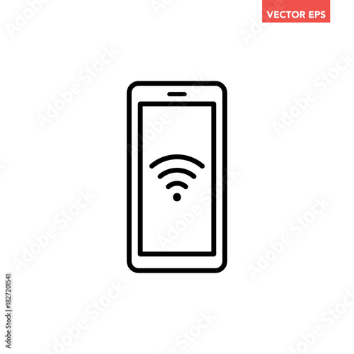 Black single phone wifi line icon, simple internet access flat design infographic pictogram vector for app logo ads web button ui ux interface elements isolated on white background