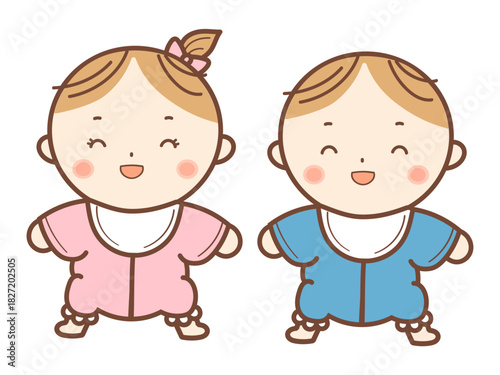 男の子と女の子の赤ちゃんイラストセット