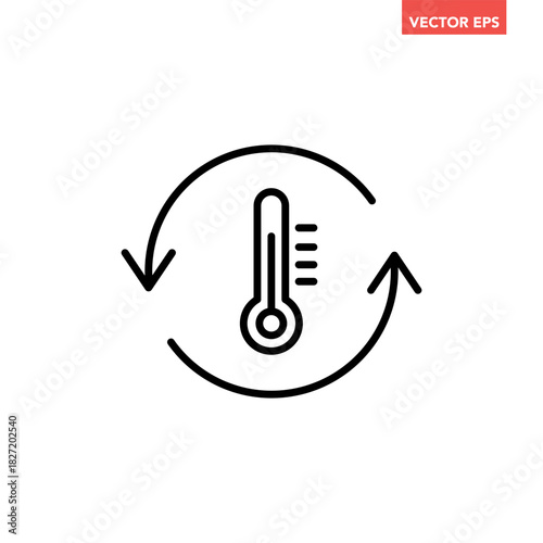 Black single temperature regulation line icon, simple round thermometer process setting flat design pictogram vector for app ads web button ui interface elements isolated on white background