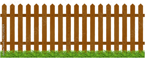 濃い色の木製ガーデンフェンスと芝生のベクターシームレス素材