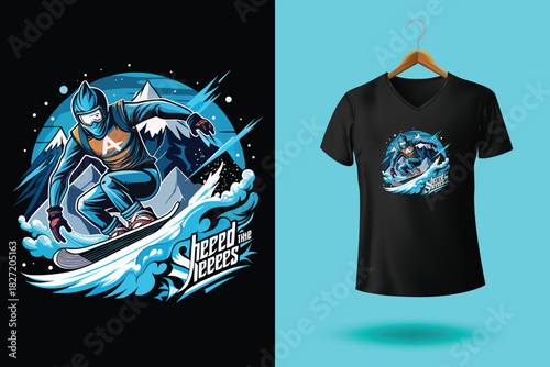 Short sleeved cotton sports t shirt decorated winter snowflakes. Six pointed fluffy snowflakes symbol of winter weather. Comfortable summer clothes. Vector ornament for design of textile and fabric