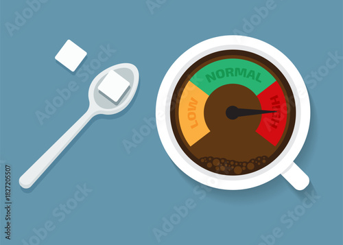 Sugar content in a cup of coffee stock illustration