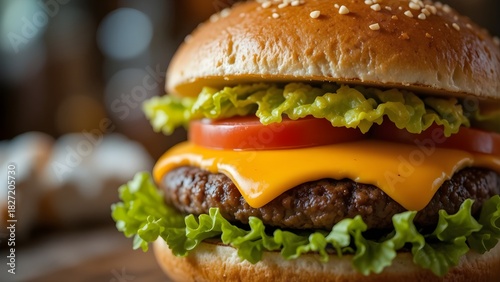 Premium Burger Photo for Advertising. Gourmet Burger Studio Shot. Juicy Layered Cheeseburger Close Up. Clean Background Burger Photography. Classic Beef Burger for Menu and Promo