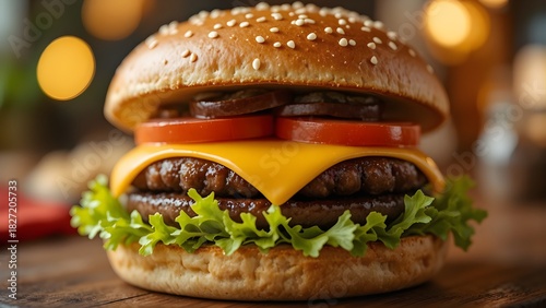 Premium Burger Photo for Advertising. Gourmet Burger Studio Shot. Juicy Layered Cheeseburger Close Up. Clean Background Burger Photography. Classic Beef Burger for Menu and Promo