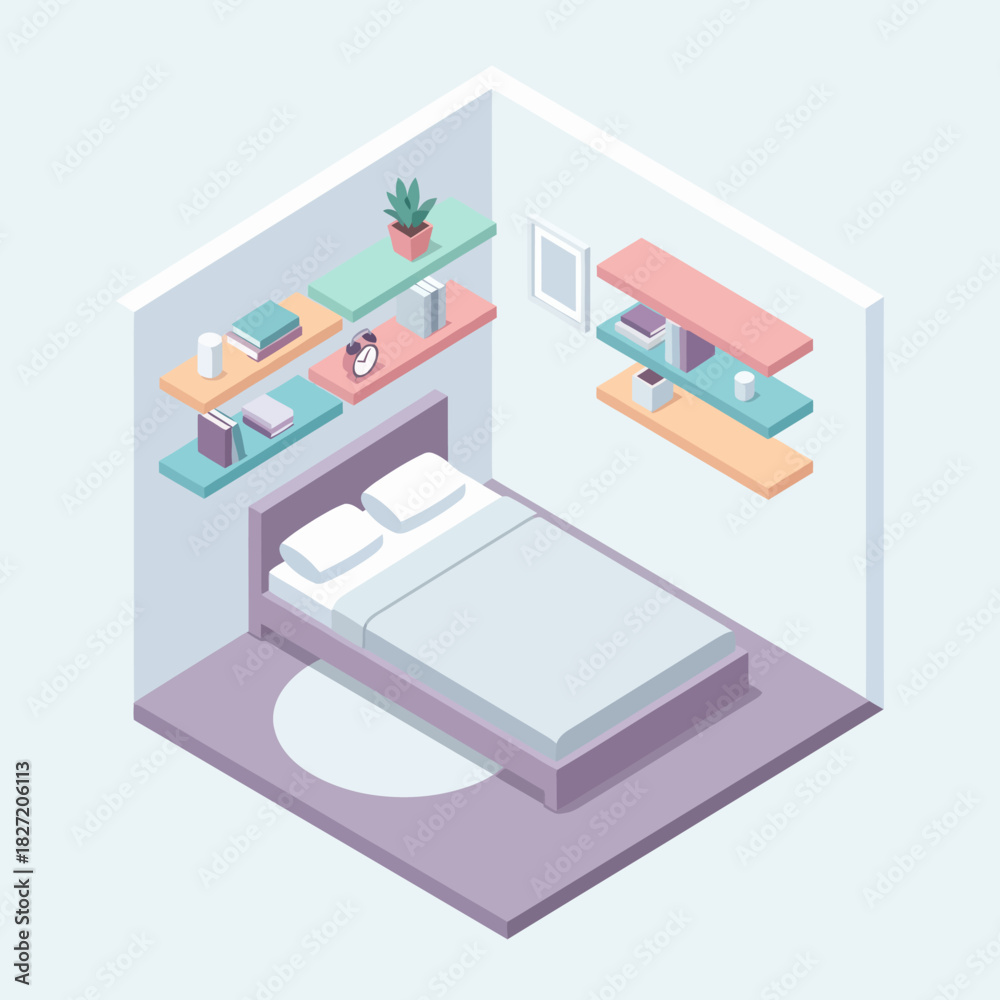 Fototapeta premium Isometric Bedroom Illustration - Cozy Interior Design.