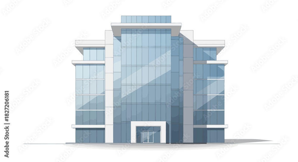 custom made wallpaper toronto digitalFront view of a modern multi-story glass office building isolated on a white background.