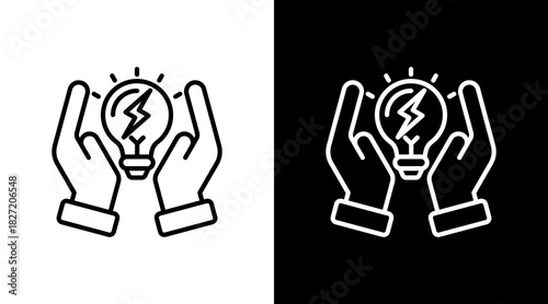 Hand With Light Bulb With Icon Set Design