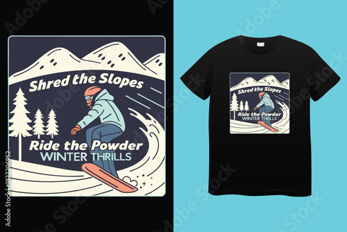 Snowboarding lover, man skiing on snow mountain vector t shirt design