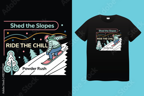 Snowboarding lover, man skiing on snow mountain vector t shirt design