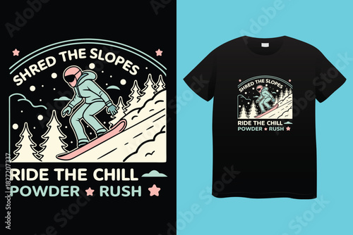 Snowboarding lover, man skiing on snow mountain vector t shirt design