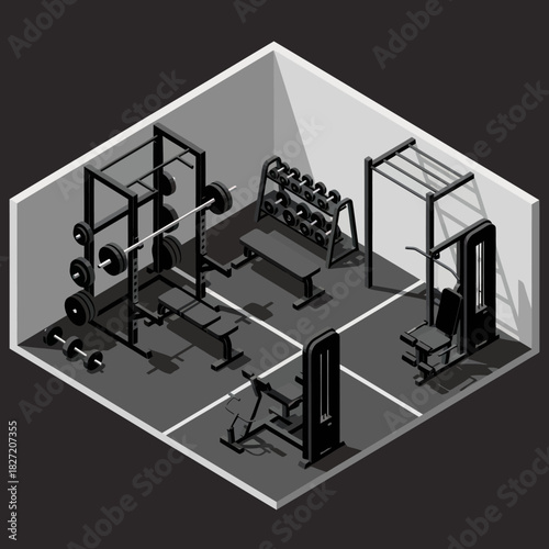 Isometric Home Gym with Weightlifting and Exercise Equipment.