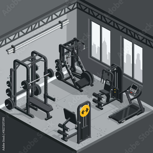 Isometric Home Gym with Various Exercise Equipment for Fitness and Workout.