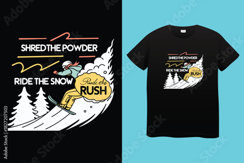 Snowboarding lover, man skiing on snow mountain vector t shirt design