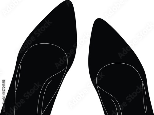 Black Pointed High Heels Shoes Silhouette Vector Illustration, Elegant Footwear, Fashion, Luxury, Female Style, Stiletto Pumps, Top-Down View Graphic Design, Feminine.