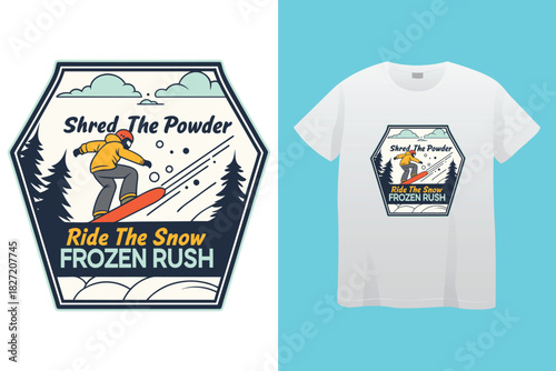 Snowboarding lover, man skiing on snow mountain vector t shirt design