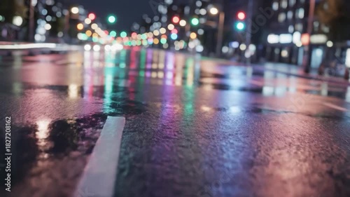 Wallpaper Mural Wet city street at night with colorful reflections from urban lights Torontodigital.ca