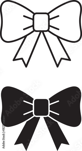 Bow ribbon icon vector graphic outline and silhouette illustration perfect for gifts, celebration, holidays, and decorative design elements isolated on white background, Vector