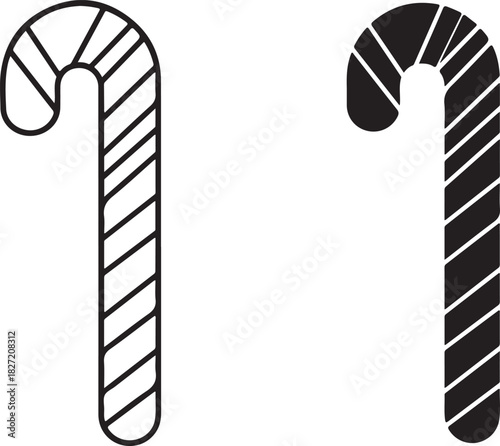 Candy cane outlines and solid shapes for holiday and christmas designs, featuring striped confectionery sweets for festive vector illustrations isolated on white background, Vector