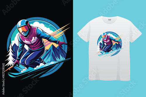 Magical winter. Cozy home. let it snow. vintage winter t shirt design, textile print, fashion design artwork. mountain adventure winter cosy sports Varsity College USA Trending Graphic Tee t-shirt