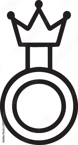 Minimalist outline icon of a crown on a circular base, symbolizing royalty, success, achievement, victory, premium, quality, and leadership graphic. isolated on white background, Vector