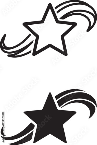 Dynamic shooting star vector icon with sleek trailing lines, an elegant graphic symbol for achievement, quality, success and excellence. isolated on white background, Vector