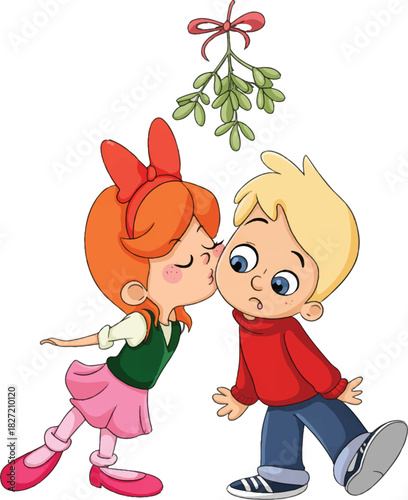 girl and boy with christmas tree