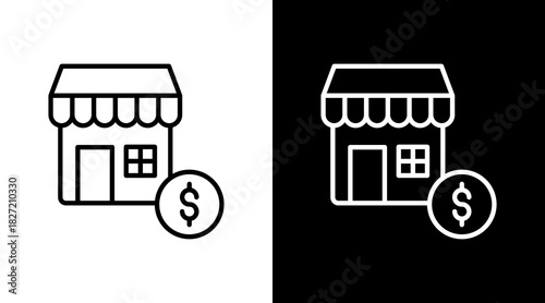 Retail Kiosk Outline White Icon Set Design