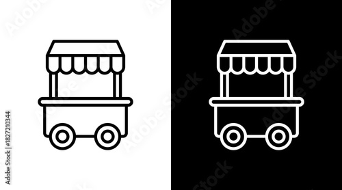 Food Cart Outline White Icon Set Design