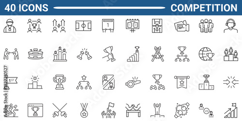 Competition, Tournament line icon set. Contain icons related to Competition, tournament, championship, and games. Editable stroke. Vector illustration