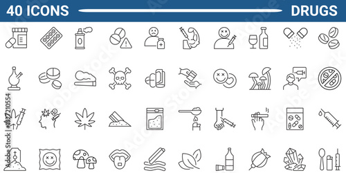 Drug line icon set. Outline Icon Collection. Editable stroke. Vector illustration