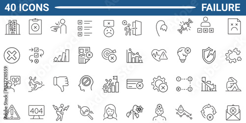 Failure line icon set. Outline icon collection. Editable stroke. Vector illustration