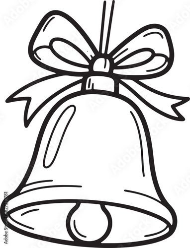 Festive Christmas Bell with Bow Holiday Decoration in Simple Line Art