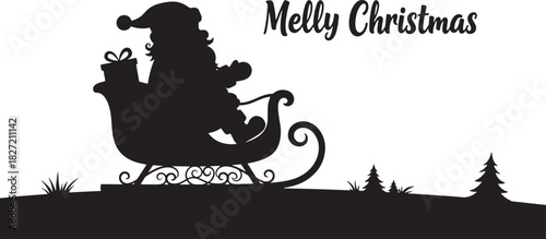 Santa Claus silhouette in a sleigh with a gift for Christmas season