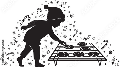 Silhouette of a child taking a cookie from the cooling rack design
