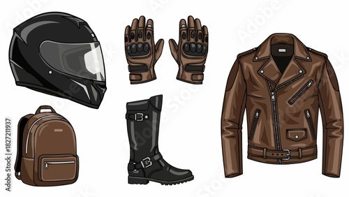 Isolated brown leather fashion accessories featuring gloves and high heel boots pair