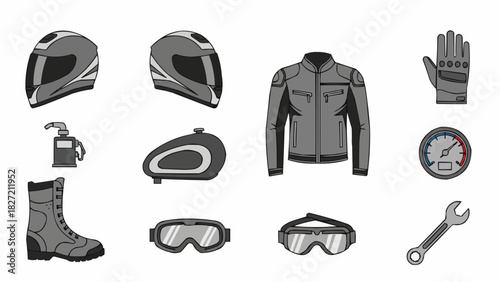 Vector set of business icons and different professions with black travel luggage, a camera, and metal equipment isolated on white