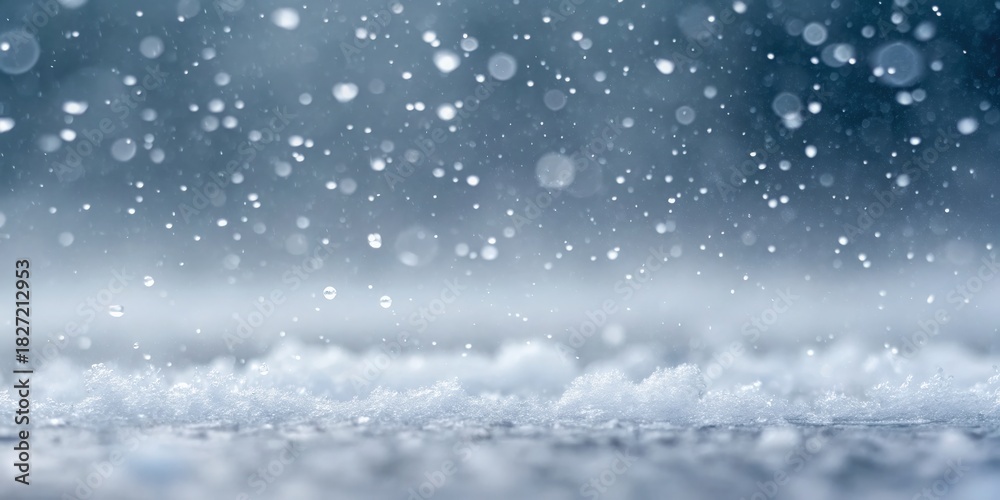 Fototapeta premium Snow Storm Raindrops create a serene atmosphere against a blurred backdrop of water.